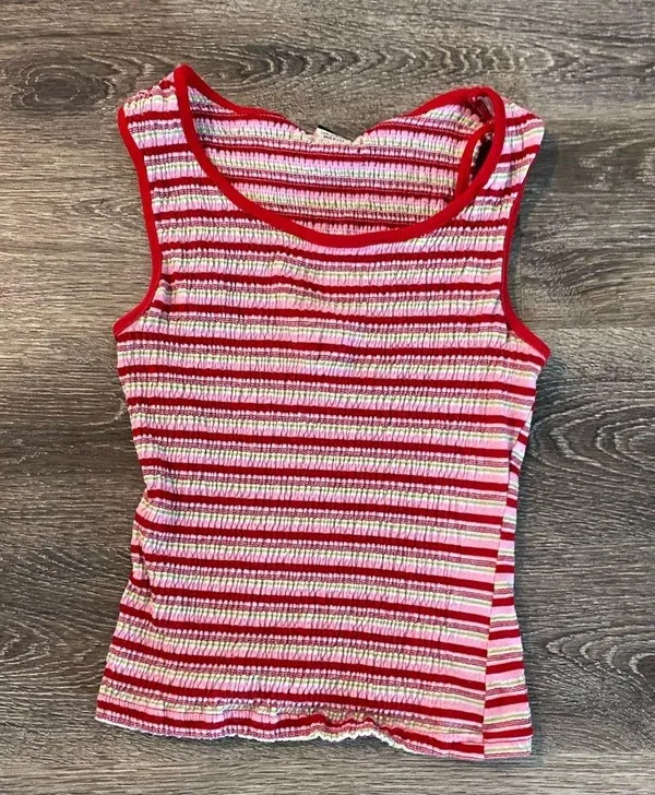 Bonkers Y2k vintage rainbow striped smocked red multicolor crop tank top small - Image 3