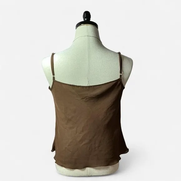 Notations Minimalist V-Neck Camisole Tank Women S Brown Adjustable Straps Silky - Image 4