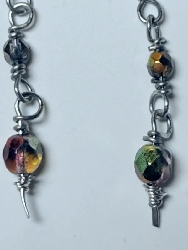 Silver Swirl Amber Colored Faceted Beaded Dangle Earrings - Image 2
