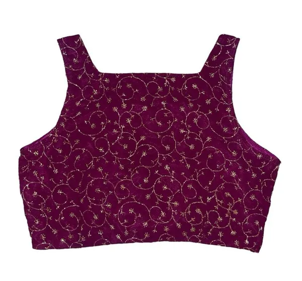 Indya magenta purple gold embroidered crop tank blouse women’s size XL - Image 2