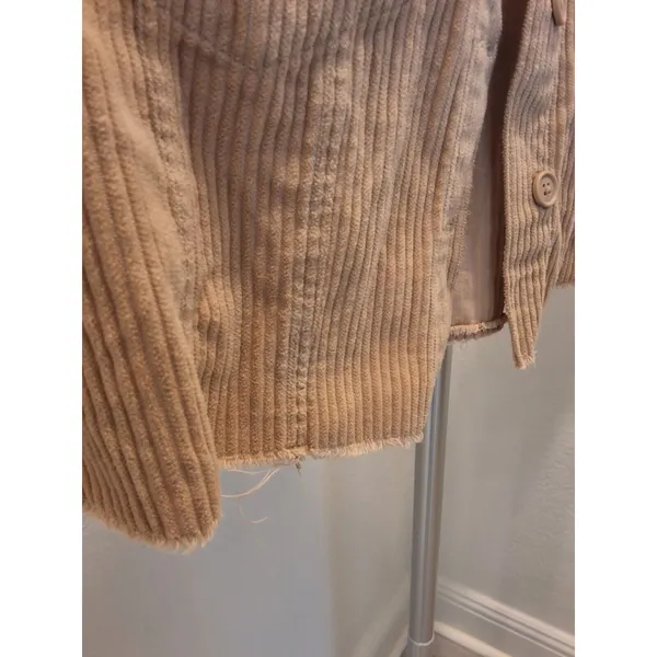 Forever 21 Soze M Womens Corduroy Ivory Crop Frayed Jacket Long Sleeve - Image 5