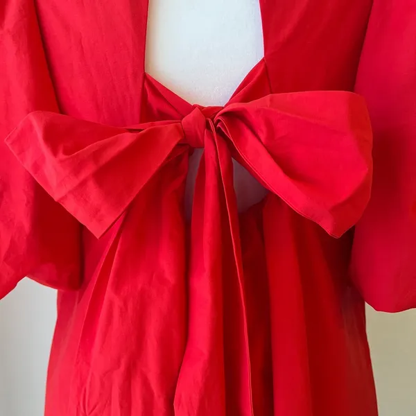 & Other Stories Bow Back Swing Dress 6 Mini Cutout Puff Sleeve Red Holiday NWT - Image 7