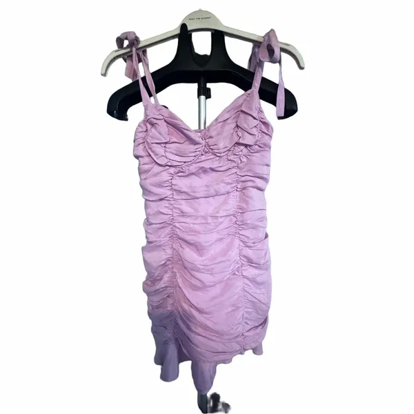 ASTR Women's Lavender Pink Aiko Ruched Mini Dress Size Large - Image 4