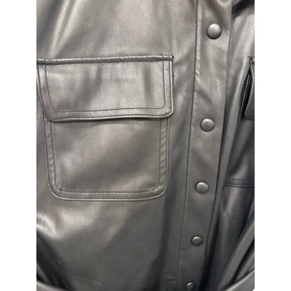 Abercrombie & Fitch Mini Dress Women's L Black Faux Leather Flap Pockets Belted - Image 4
