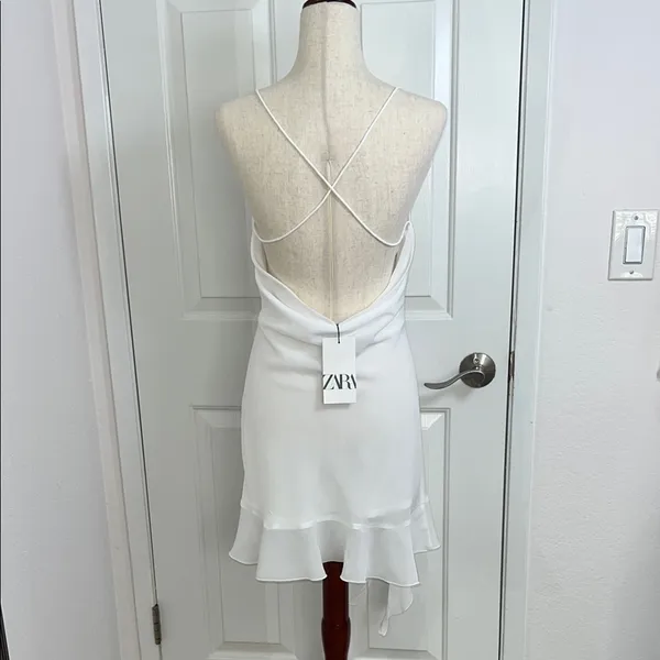 Zara White Ruffle Hem Dress‎ - Image 4