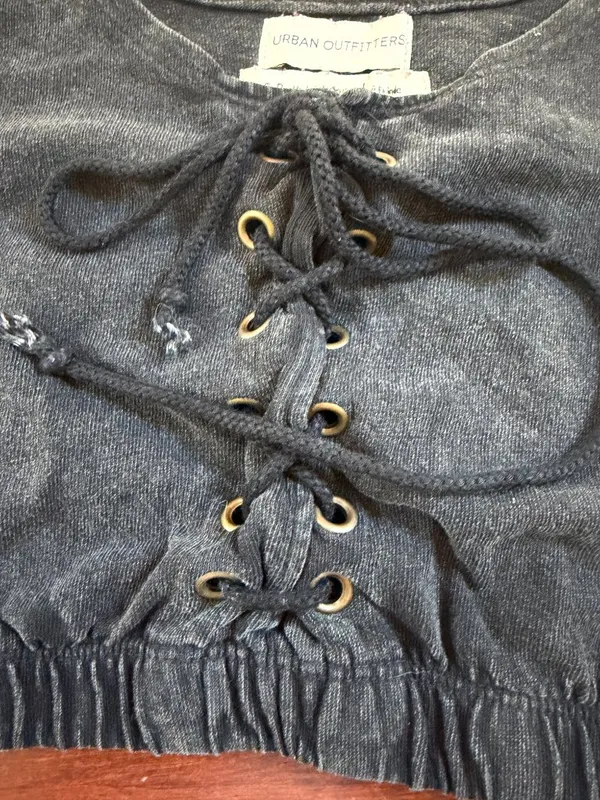 URBAN OUTFITTERS Black Washed Denim Lace Up Corset Tank Top Size Small - Image 3