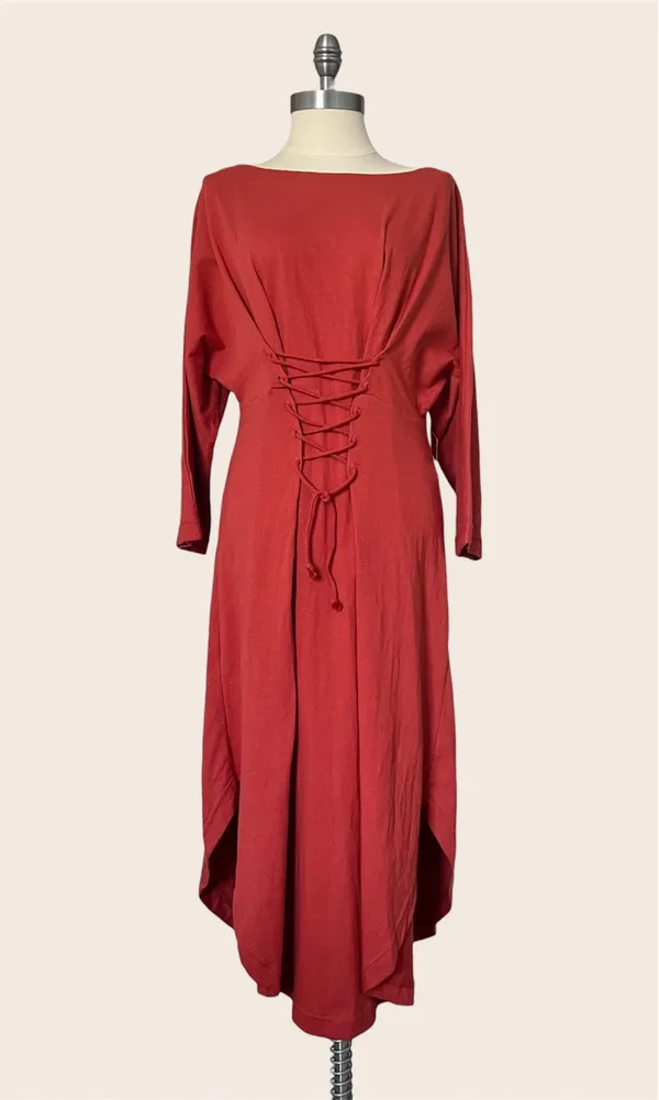 Free People Beach NWT Sz S Boho Lace-Up Midi Dress Terracotta Rust Cotton - Image 2