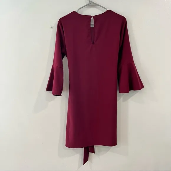 Lulus Last Love Song Burgundy Tie Waist 3/4 Bell‎ Sleeve Dress MEDIUM - Image 7