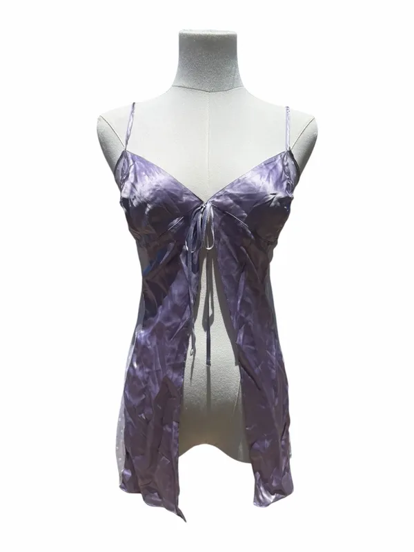 Victoria’s Secret Lavender 100% Silk Babydoll Chemise XS Sheer Polka Dot Y2K - Image 6