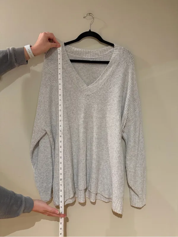 American Eagle Gray Waffle Knit Sweater - Image 5