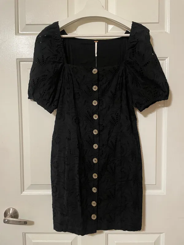 NWT! Free People Daniella Eyelet Cotton Boho Lined Mini Dress Size 8 Black New! - Image 3