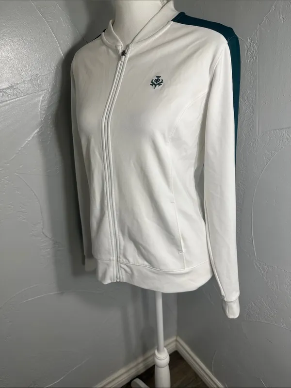 Lady Hanger Tennis Jacket White Green Lightweight Athletic Zip Up. - Image 4