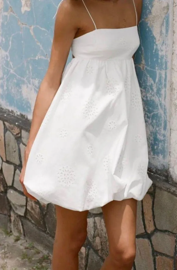 dress mini crochet balloon embroidered white boho vacation casual summer - Image 7