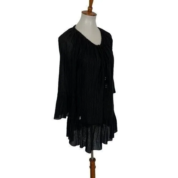 Ralph Lauren Tunic Small Black‎ Long Sleeve Pleated Boho Classic Essential - Image 4