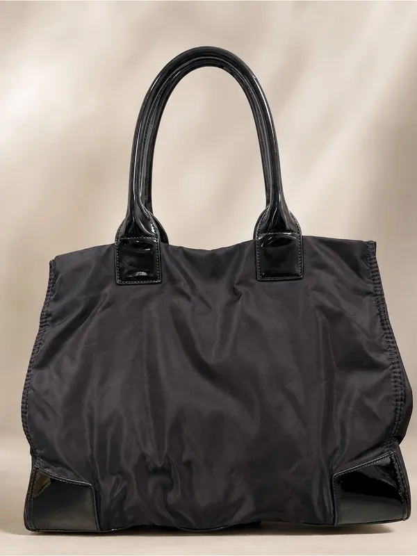 Tory Burch Large Elle Nylon Tote Bag Patent Leather Black Shoulder Authentic - Image 2