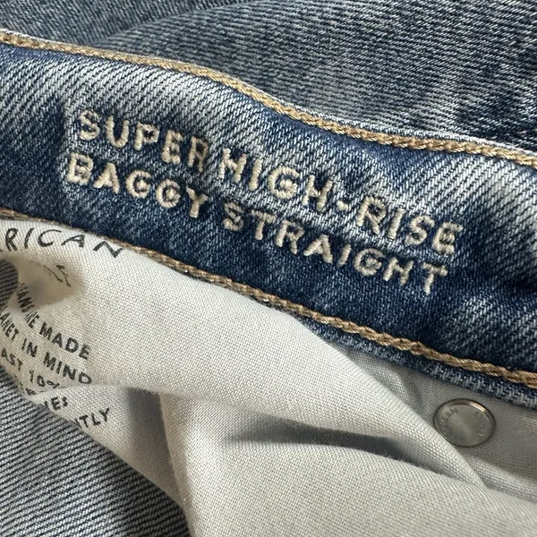 American Eagle Baggy Straight Jeans Womens 14 Blue Studded Super High Rise Denim - Image 6