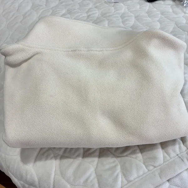 Qinsen Fleece Cropped Jacket‎ Pullover Women's Size Small Cream Y2K Drawstring - Image 9