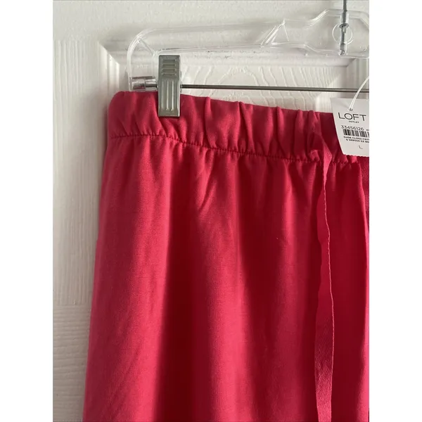 Loft Drawstring Midi Skirt Womens Size L Pink Casual Knit Cotton Blend New - Image 3