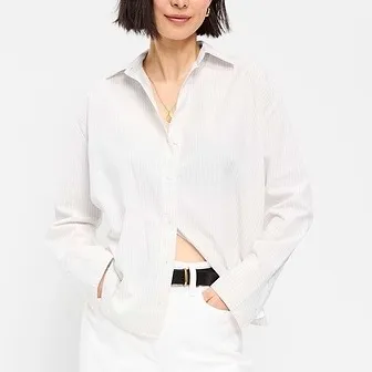 Old Navy Tie-Back Open-Back Button-Down Shirt Neutral Stripe Women’s M - Image 3
