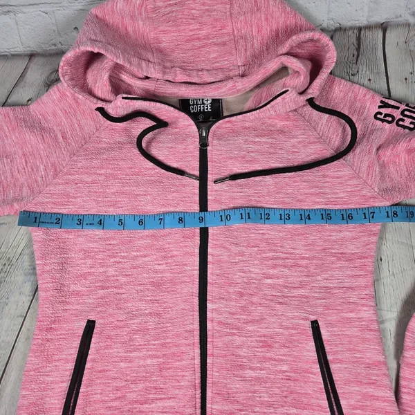 Gym + Coffee Pink Fleck Heathered Full Zip Hoodie‎ Jacket Athleisure Women Small - Image 10
