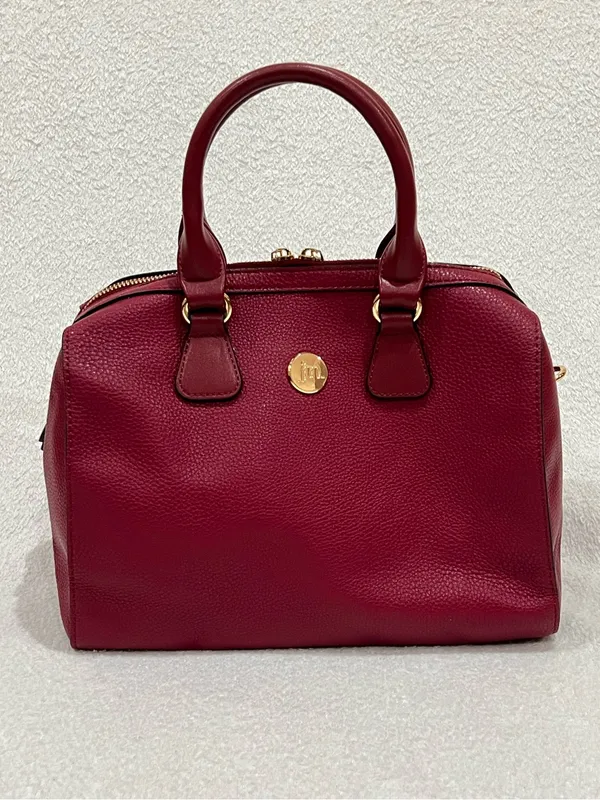 Jessica Moore Berry Red Pebbled Faux Leather Venture Satchel - Image 2