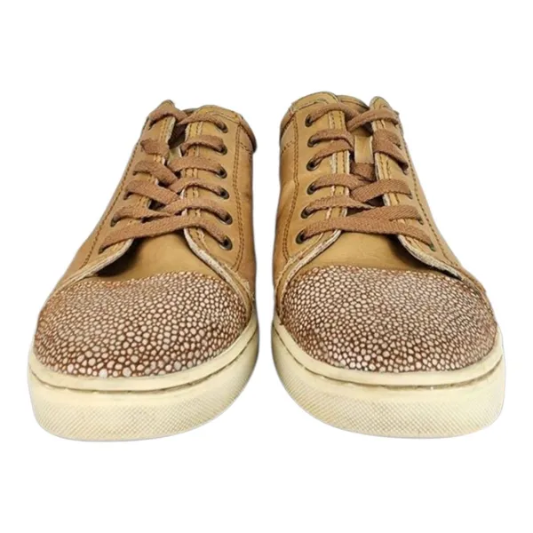 UGG Australia Taya Tan Leather Sneakers Silver Metallic Accent Size 9.5 - Image 2