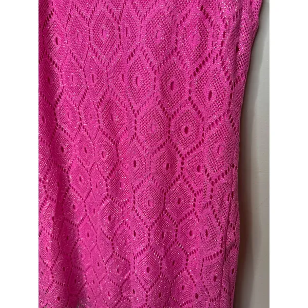 Lilly Pulitzer Dusk Pop Pink Metallic Shimmer Lace Slip‎ Mini Dress Crochet sz S - Image 3