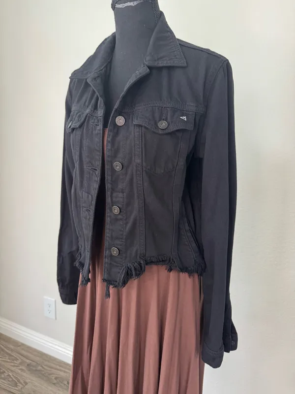 Hidden Los Angeles Black Denim Raw Hem Jacket Size Small - Image 3