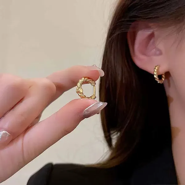 15mm Twist Small Gold Hoop Earrings for Women - Image 4