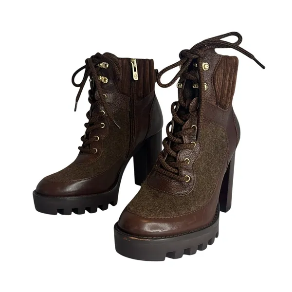 Antonio Melani - Penn Leather And Fabric Lug Sole Booties lace up platform 6M - Image 2