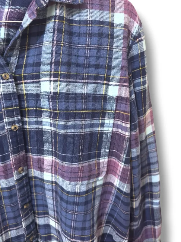 Aerie | EUC Cotton Navy & Purple Plaid Flannel Oversized Button-Down Shirt (S/M) - Image 6