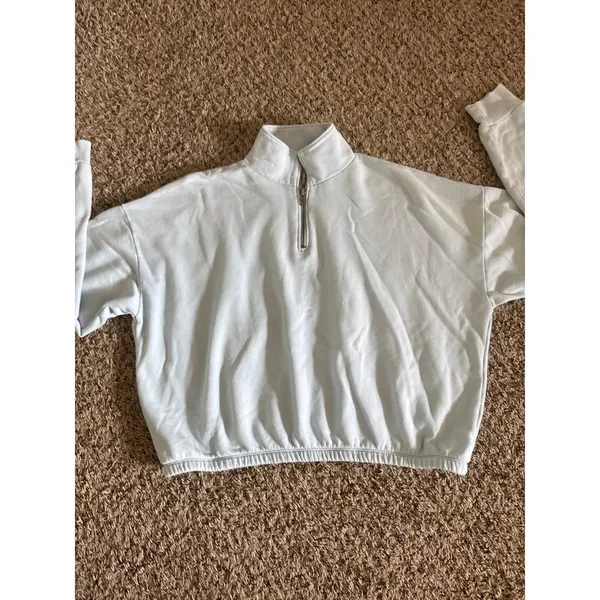 American Eagle Light Blue Quarter-Zip Slightly‎ Cropped Sweatshirt Size Medium - Image 2