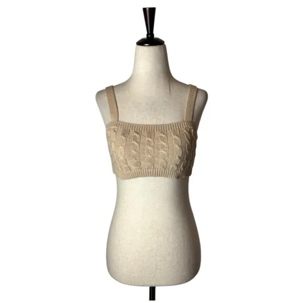 Revolve 525 Tank Top Women XS Beige Tan Oat Cable Knit Tiny Tank Cropped‎ Sexy - Image 2