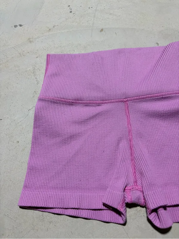 Aerie High-Waist Ribbed Pink Women’s Shorts small - Image 2