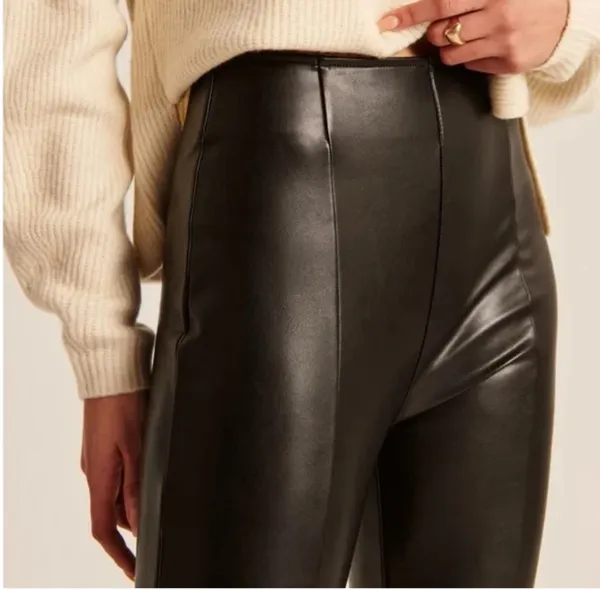 Abercrombie Split Hem Vegan Leather Slim Flare Pants - Image 2