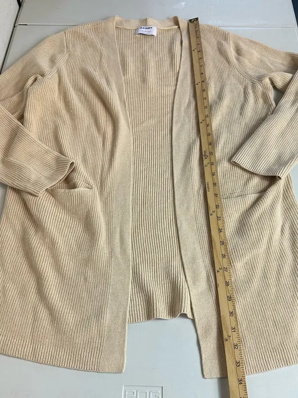 Old Navy Textured Open-Front Cotton Blend Knit Cardigan Sweater Oatmeal Size L - Image 8