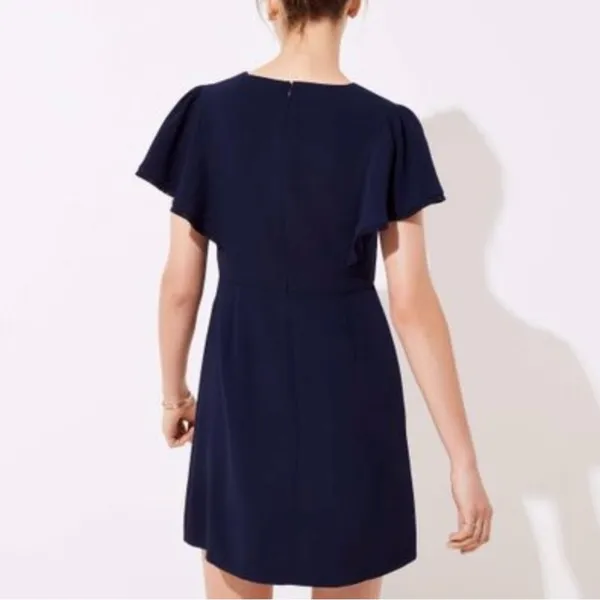 LOFT Navy Flutter Sleeve V-Neck Fit & Flare Dress Size 0 - Image 3