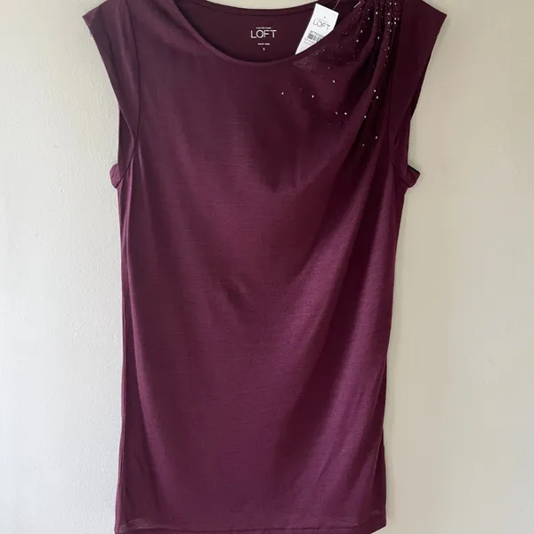 Loft Sz S Purple Tank Top Sleeveless Pullover Top Round Neck Sequin‎ Blouse - Image 5