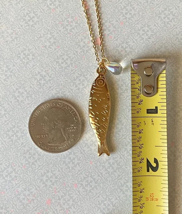 Handmade gold tone fully gold tone stainless steel fish boho funky chic necklace🌀🐟 - Image 7