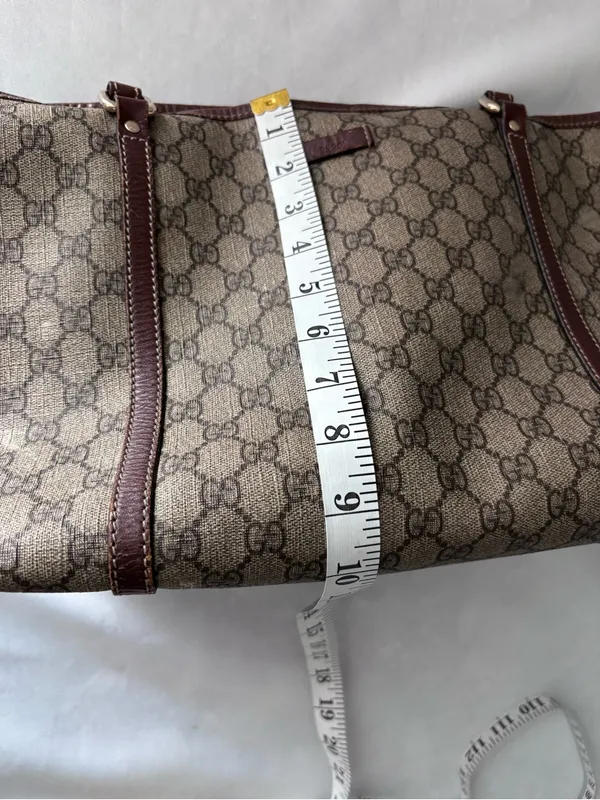 Authentic Gucci GG Supreme Monogram Coated Canvas Brown Leather Large Tote Bag - Image 15