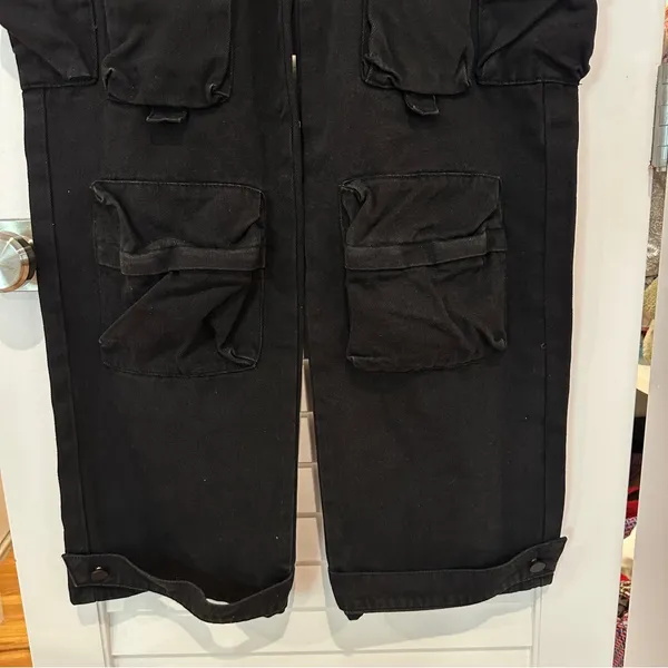 New Edikted Wide Leg Jeans Sz S Oversized Boyfriend Cargo Black Mid-rise Y2K - Image 5