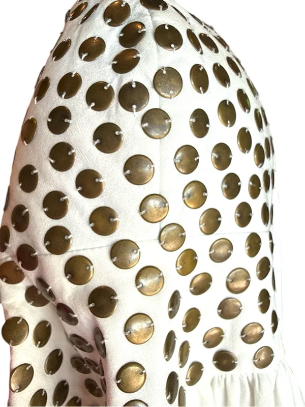 Sz M Sunny Girl Lightweight Lined Built-In Bra Gold Stud Detail Maxi Dress - Image 7