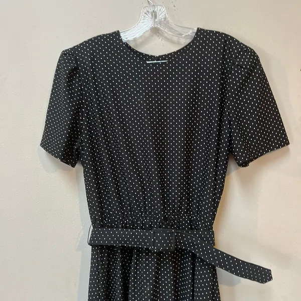 Vintage Tabby of California Black Polka Dot Belted Dress Size 16 - Image 6