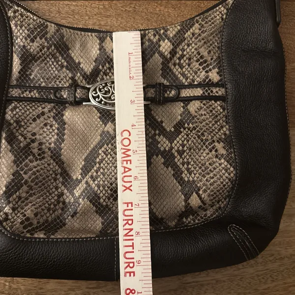 Vintage Brighton Black Pebbled Leather Python-Embossed Hobo Style Shoulder Bag - Image 11