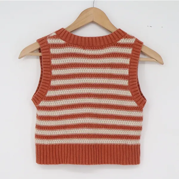Arizona Jean Co Sweater Vest Womens S Cropped Orange Striped V-Neck Excellent - Image 4