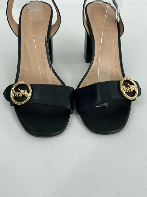 Coach Maddi Black Leather Block Heel Sandals Size 7.5 - Image 3