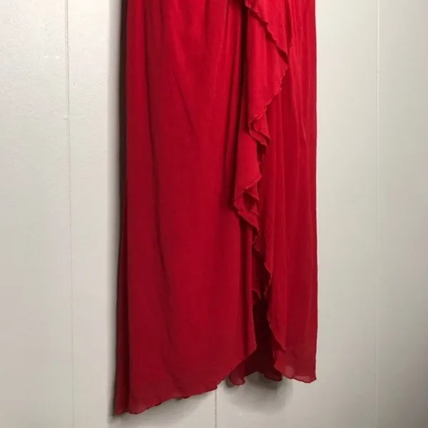 OLEG CASSINI Vintage Silk Dress Womens 6 Red Cherry Beaded Formal Prom Evening - Image 5
