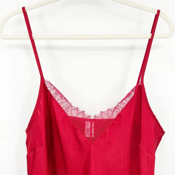 Victorias Secret VS Coquette Y2K Lace Trim Satin Babydoll Cami Slip Dress Size L - Image 2
