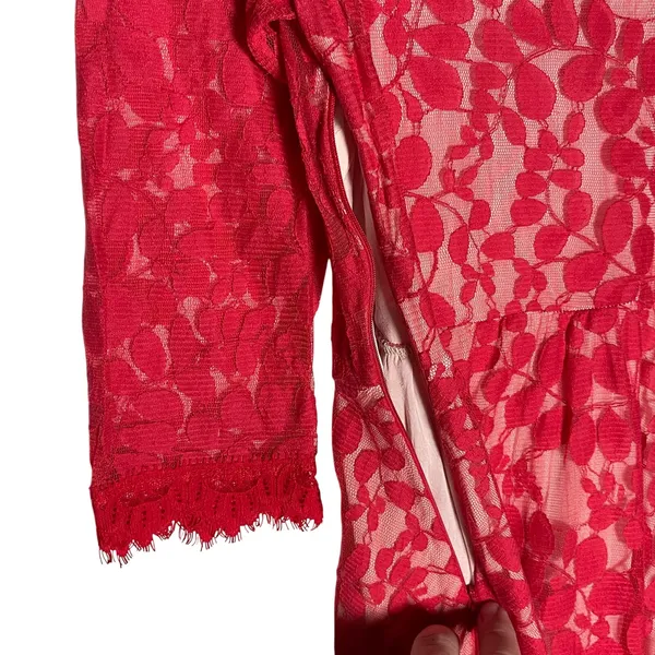 FREE PEOPLE Women’s Red Floral Lace handkerchief hem cocktail dress 8 - Image 7