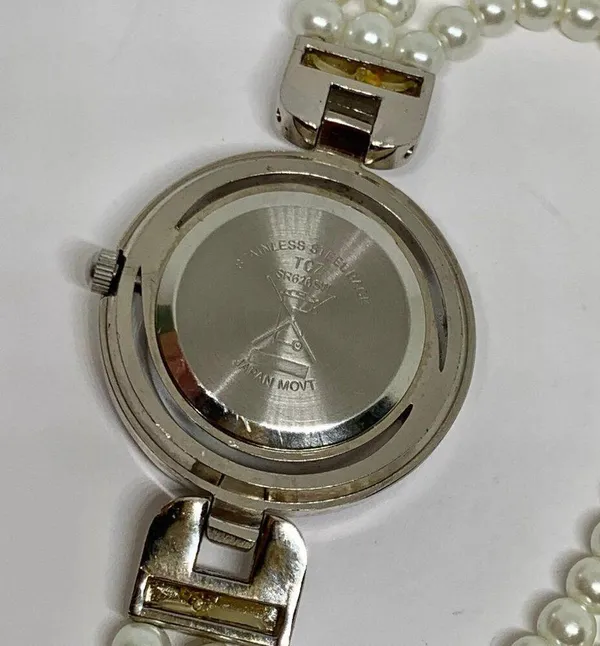 TCZ Simulated Pearl Silver Tone Quartz Analog Ladies Watch 29mm size 8” running - Image 6